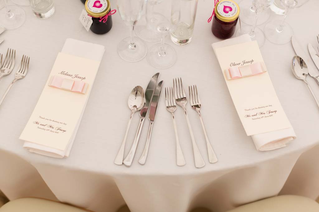 Wedding place setting at Millearne Gardens